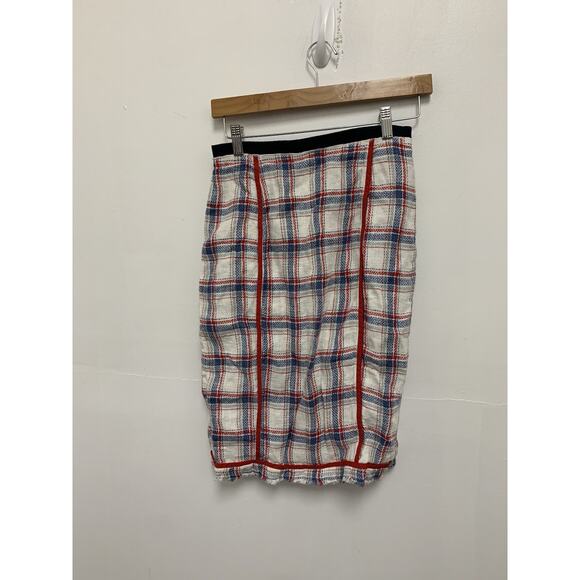 D&G Dolce & Gabbana Women Pencil Skirt Midi Linen Cream White Red Blue Check 40